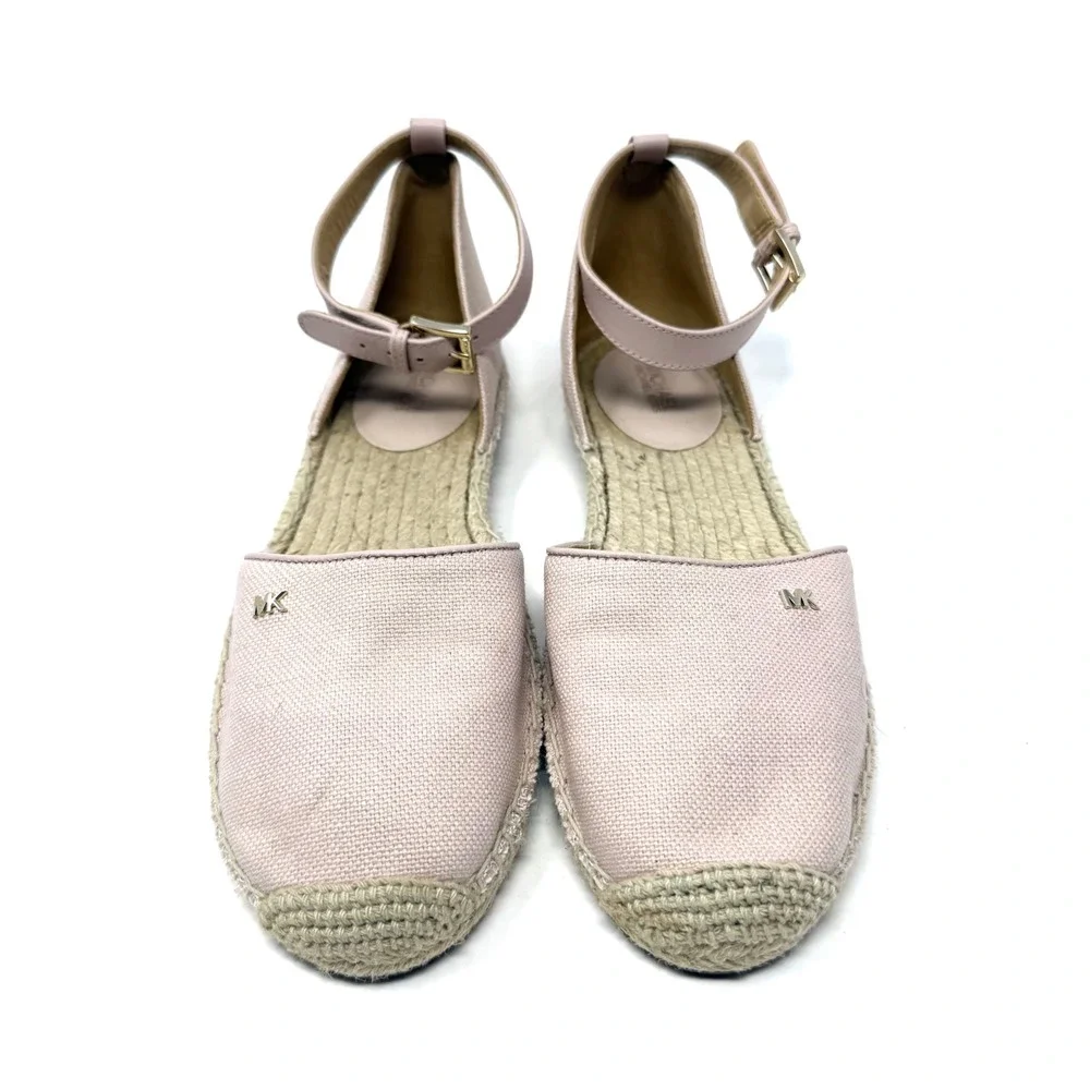 Michael Kors Womens Blush Pink Canvas Ankle Strap Espadrille Flats MK Logo 7M